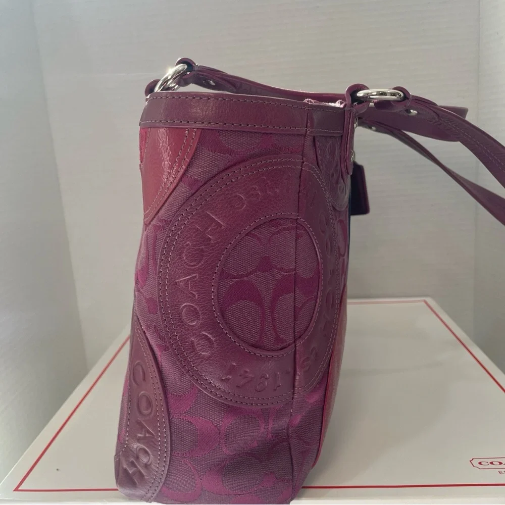 Coach Galaxy Mutlicolor Circle Patchwork Canvas & Leather Shoulder Bag With Box - Picture 3 of 11